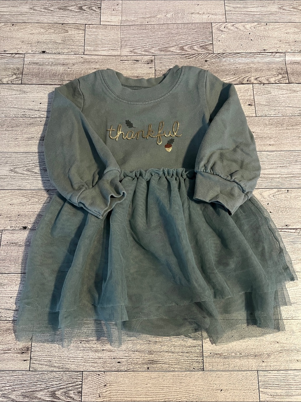 Carter's “Thankful” Sage Green Dress - 12M